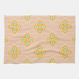 Peach background hexagonal floral pattern  kökshandduk