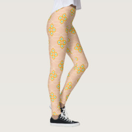 Peach background hexagonal floral pattern  leggings
