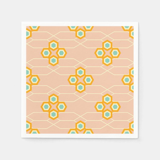 Peach background hexagonal floral pattern  pappersservett (Framsidan)