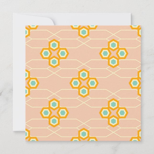 Peach background hexagonal floral pattern  tack kort (Framsida)