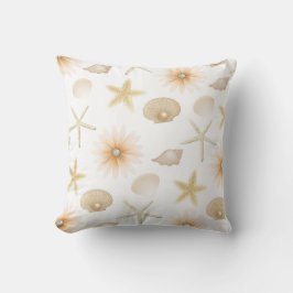 Peach Beach Seashells & Blommor Modern Glam Kast Kudde