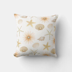 Peach Beach Seashells & Blommor Modern Glam Kast Kudde