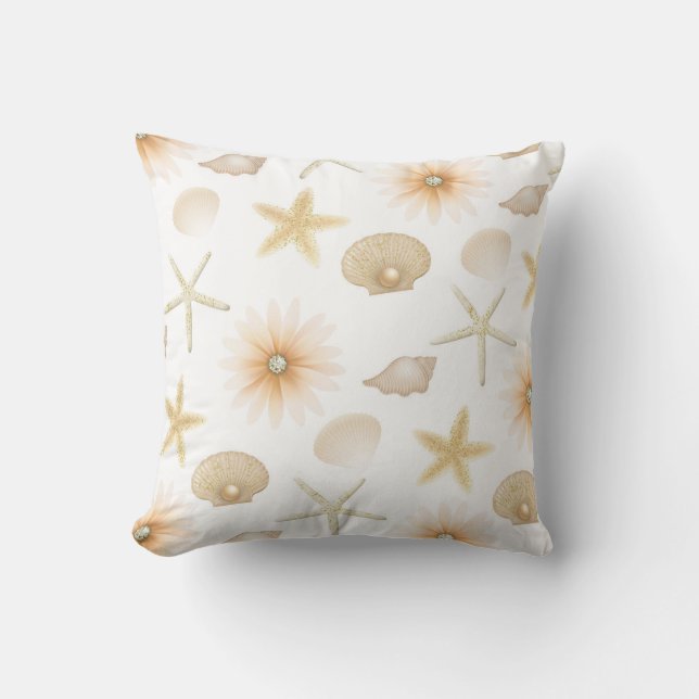 Peach Beach Seashells & Flowers Modern Glam Throw Kudde (Framsida)
