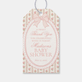 Peach & Beige Fancy Floral Baby Shower Favors Presentetikett