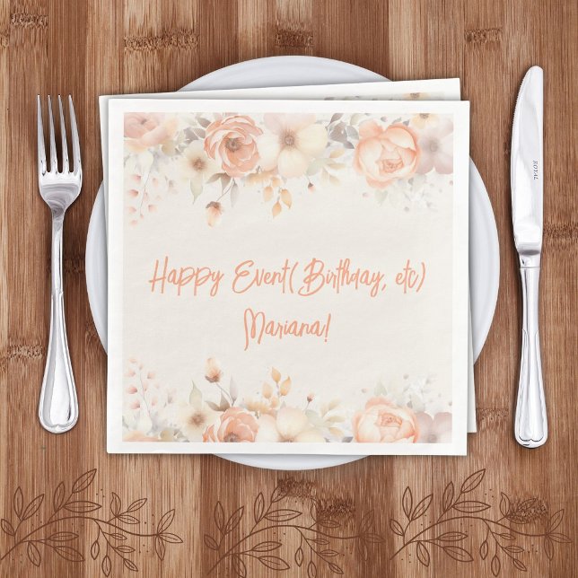 Peach Beige Flowers Blommigt Party Napkins Pappersservett (Skapare uppladdad)