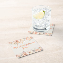 Peach Beige Flowers Blommigt Party Underlägg Papper Kvadrat