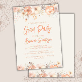 Peach Beige Ivory Blommigt Studenten Grad Party Inbjudningar