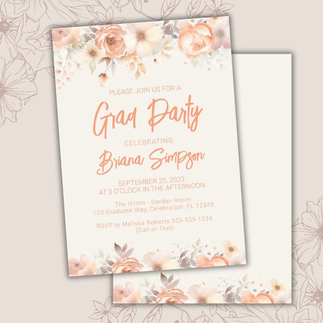 Peach Beige Ivory Blommigt Studenten Grad Party Inbjudningar (Skapare uppladdad)