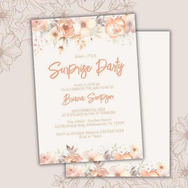 Peach Beige Ivory Flowers Surprise Födelsedagsfest Inbjudningar (Skapare uppladdad)