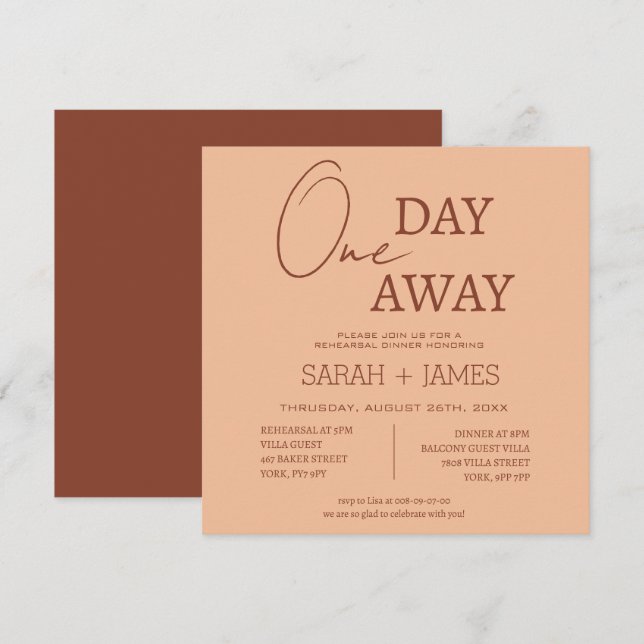 Peach Beige Modern en dag för repetitionsmiddag Inbjudningar (Fram/baksida)