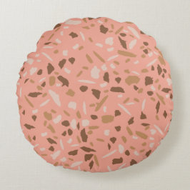 Peach Beige Tan Brown Terrazzo Marble Mönster Rund Kudde