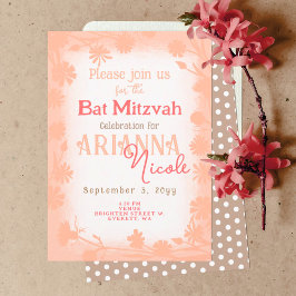 Peach Beige Vild Flowers Polka dots Bat mitzvah Inbjudningar