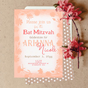 Peach Beige Vild Flowers Polka dots Bat mitzvah Inbjudningar