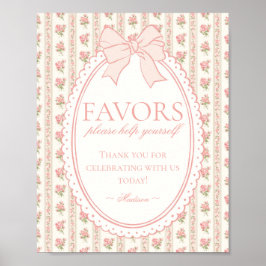 Peach & Beige Vintage Fancy Floral Favors Sign Poster