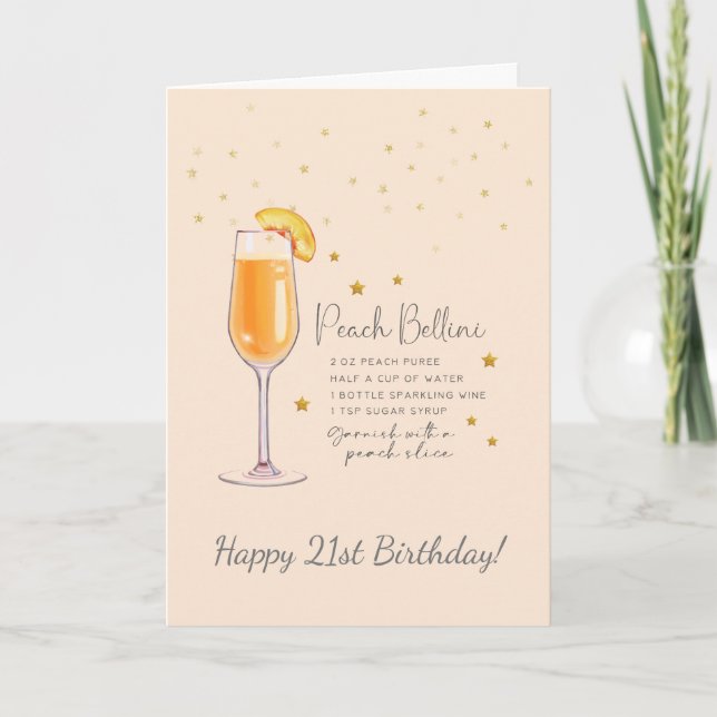 Peach Bellini Cocktail 21:a Grattis på födelsedage Kort (Framsida)