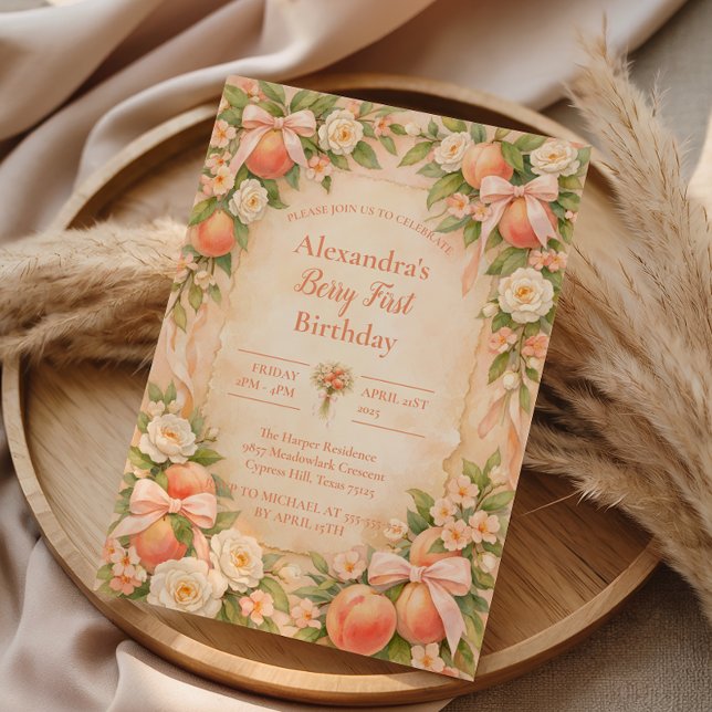 Peach Berry Garden First Birthday 1st Birthday Inbjudningar (Skapare uppladdad)