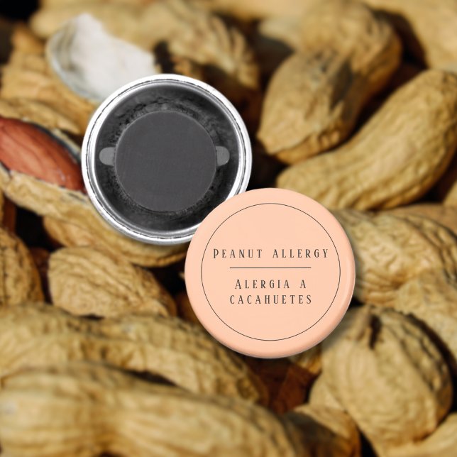 Peach Bilingual Peanut Allergy Alert Magnet (Peach Bilingual Peanut Allergy Alert magnet Spanish, custom name & text Multilingual Project)
