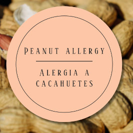 Peach Bilingual Peanut Allergy Alert Spanska Runt Klistermärke
