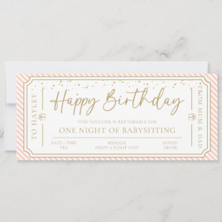 Peach Birthday Babysit Gift Voucher Card Inbjudningar
