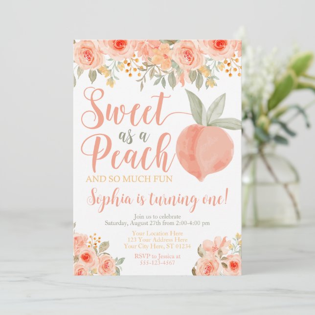Peach Birthday-inbjudan Söt som persiko Inbjudningar (Stående Fram)