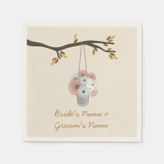 Peach + Blåa blommor Fall Wedlings Napkins Pappersservett (Framsidan)