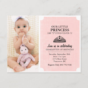 Peach & Black Tiara Photo First Birthday Inbjudan