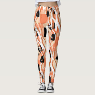 Peach Black White Abstrakt Mönster. Leggings