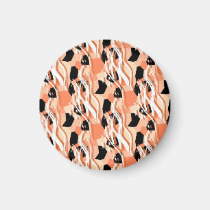 Peach Black White Abstrakt Mönster. Magnet