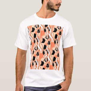 Peach Black White Abstrakt Mönster. T Shirt