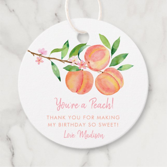 Peach Blommar Birthday Tack Gåvor Etiketter (Framsida)