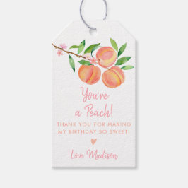 Peach Blommar Birthday Tack Presentetikett