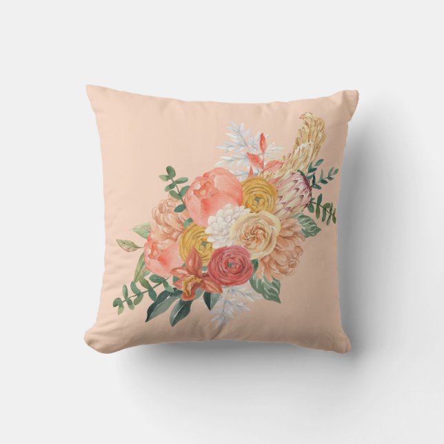 Peach Blommar Bouquet Pillow Kudde (Framsida)
