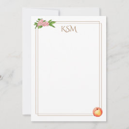 Peach Blommar Monogram Note Card Inbjudningar