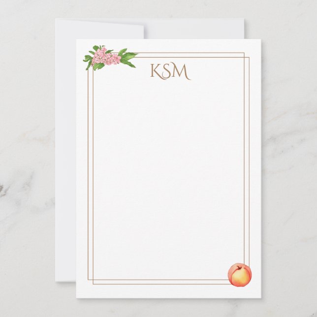 Peach Blommar Monogram Note Card Inbjudningar (Framsida)