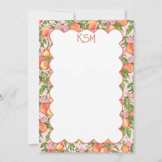 Peach Blommar Monogram Note Card Inbjudningar (Framsida)
