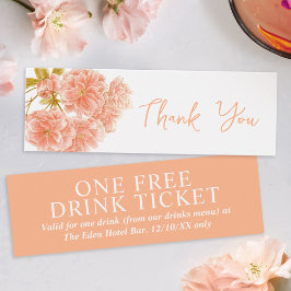 Peach-blommarna för gratis dryck bröllop-kupong litet visitkort