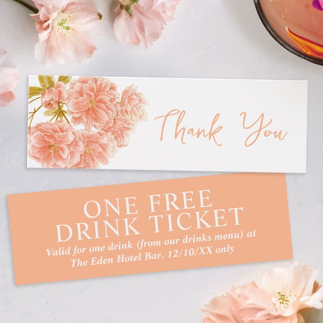 Peach-blommarna för gratis dryck bröllop-kupong litet visitkort (Skapare uppladdad)