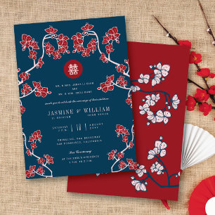 Peach Blommars Dubbla Lycka kinesiska Bröllop Inbjudningar