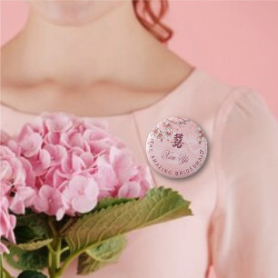 Peach Blommars Dubbla Lycka kinesiska Bröllop Knapp