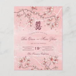 Peach Blommars Dubbla Lycka kinesiska Bröllop Meddelande Vykort