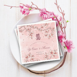 Peach Blommars Dubbla Lycka kinesiska Bröllop Pappersservett