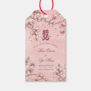 Peach Blommars Dubbla Lycka kinesiska Bröllop Presentetikett