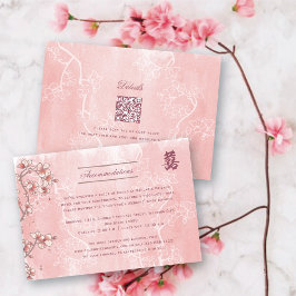 Peach Blommars Dubbla Lycka kinesiska Bröllop Tilläggskort