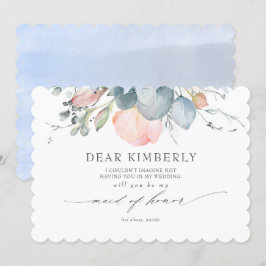 Peach Blommars Dusty Blue be My Maid of honor Inbjudningar