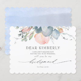 Peach Blommars Dusty Blue My Bridesmaid Frieri Inbjudningar