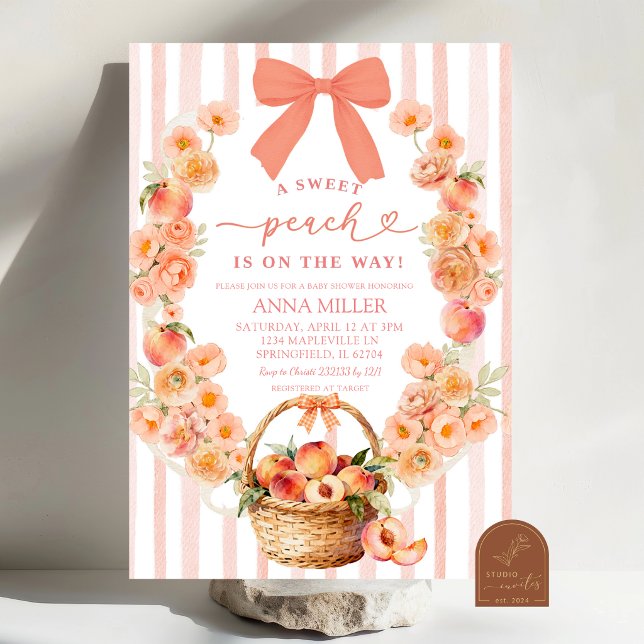 Peach Blommig Båge Coquette Barnkalasinbjudan Inbjudningar (Skapare uppladdad)