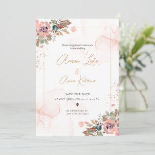 Peach Blommig Elegant Modern Bröllopsinbjudan Inbjudningar