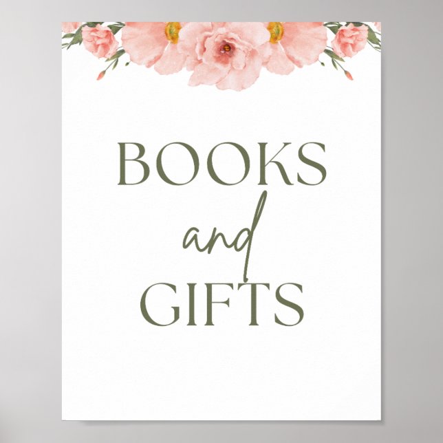 Peach Blommigt Baby Shower Bokar & Gifts Poster (Framsidan)