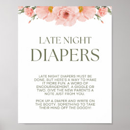 Peach Blommigt Baby Shower Late Night Diaper Poste Poster