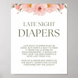 Peach Blommigt Baby Shower Late Night Diaper Poste Poster